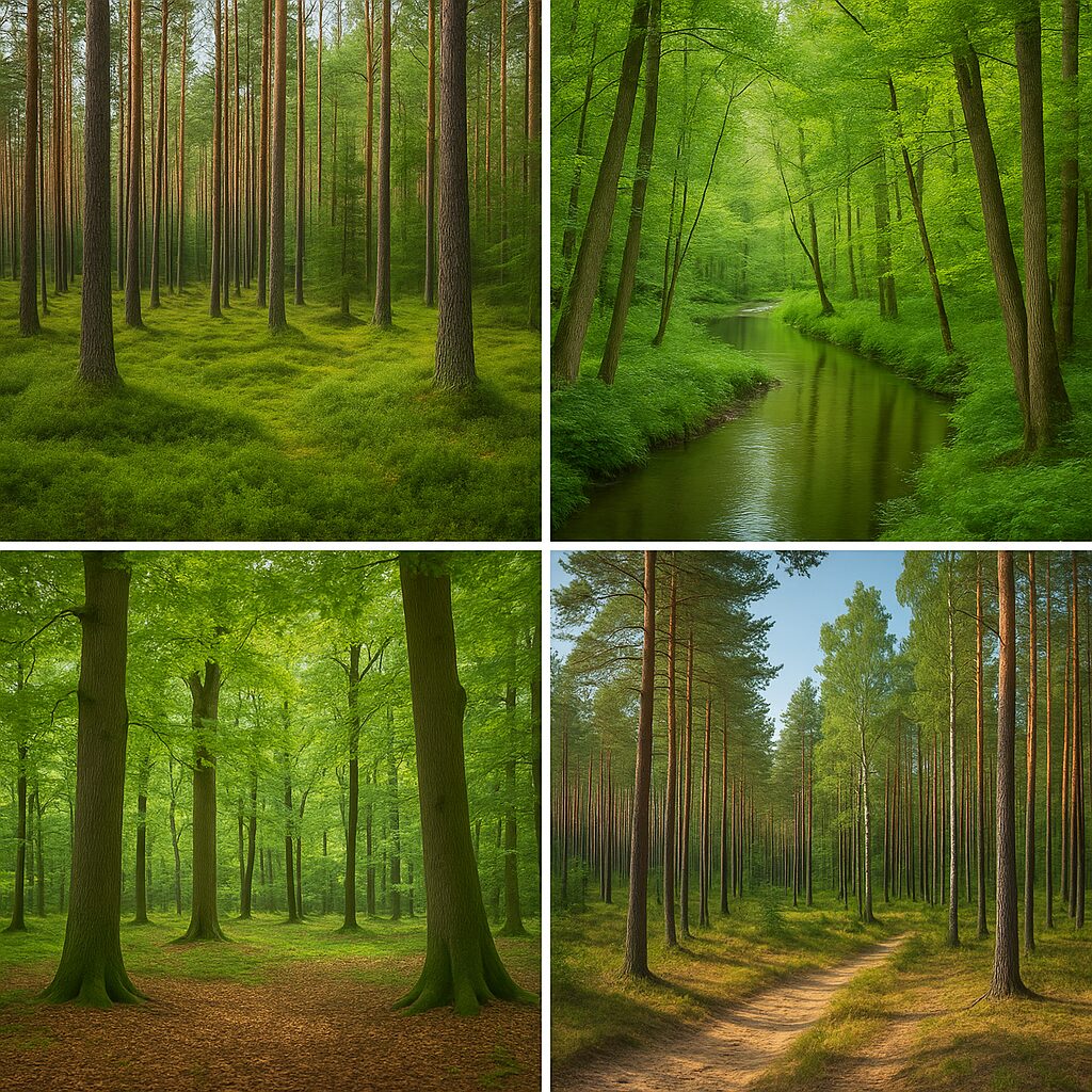 Ekosystemy leśne w Polsce — różnorodność typów lasów w zależności od regionu.