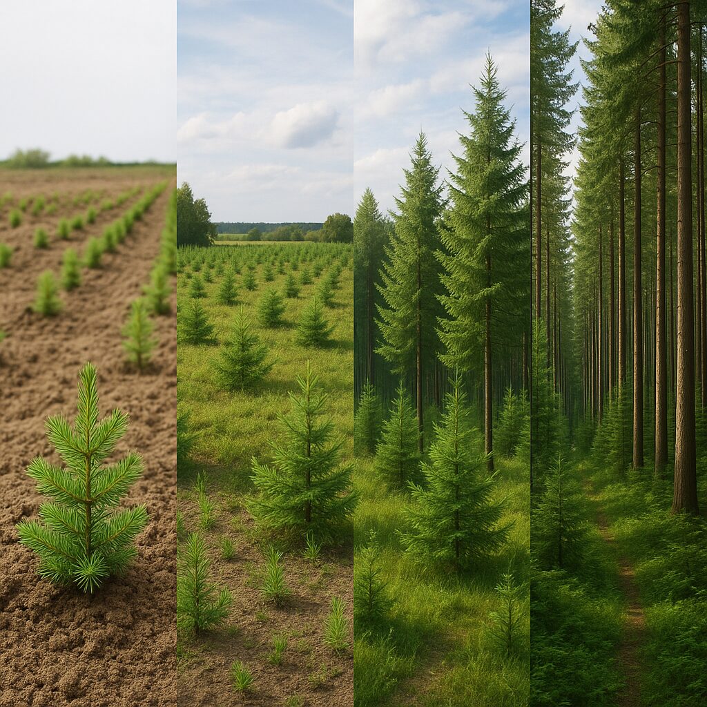 Jak wygląda powstawanie lasu od nowa — od nasadzeń do dorosłego drzewostanu.