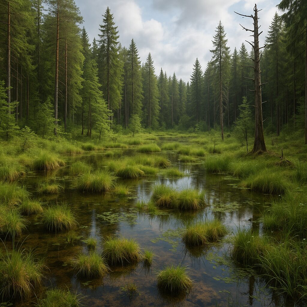 Ekosystemy bagienne w obrębie lasów — znaczenie i zagrożenia.