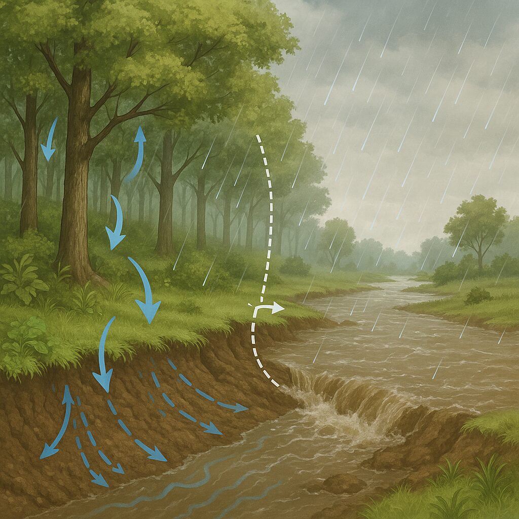 Jak lasy absorbują wodę i zapobiegają powodziom.