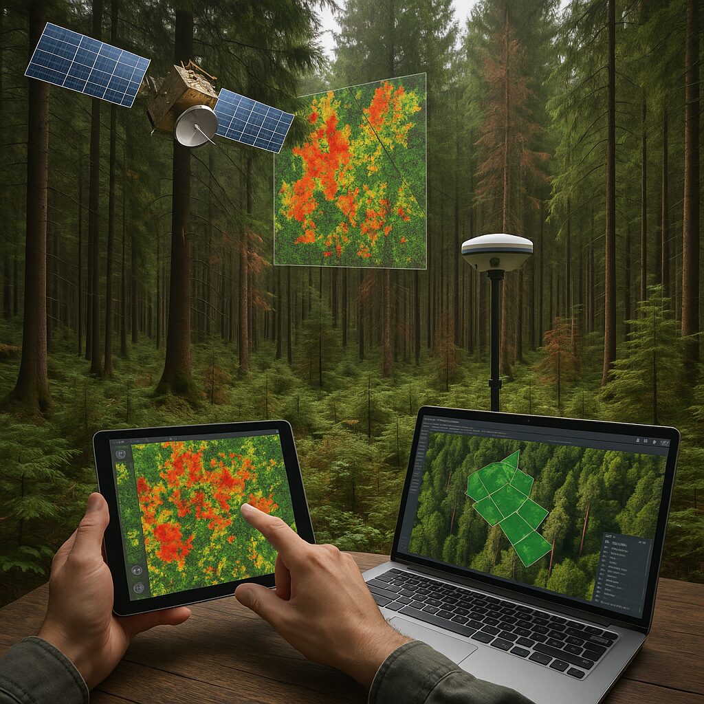 Zaawansowany monitoring zdrowia lasu — technologie satelitarne i GIS.