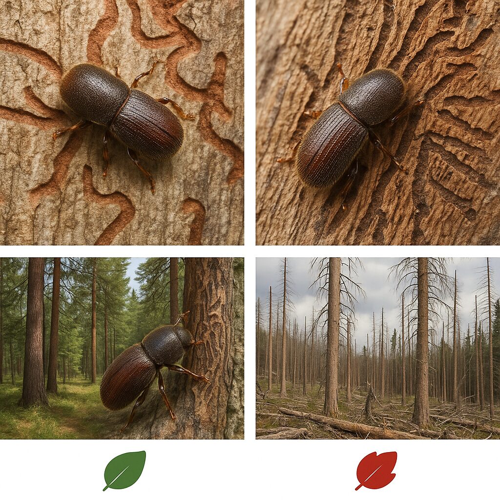 Znaczenie owadów drzewnych (np. korniki) — kiedy są naturalne, kiedy szkodliwe.