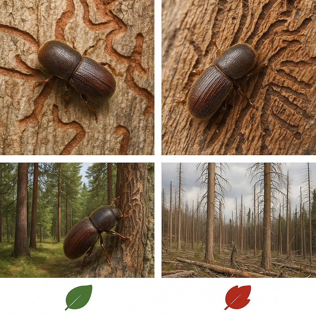 Znaczenie owadów drzewnych (np. korniki) — kiedy są naturalne, kiedy szkodliwe.