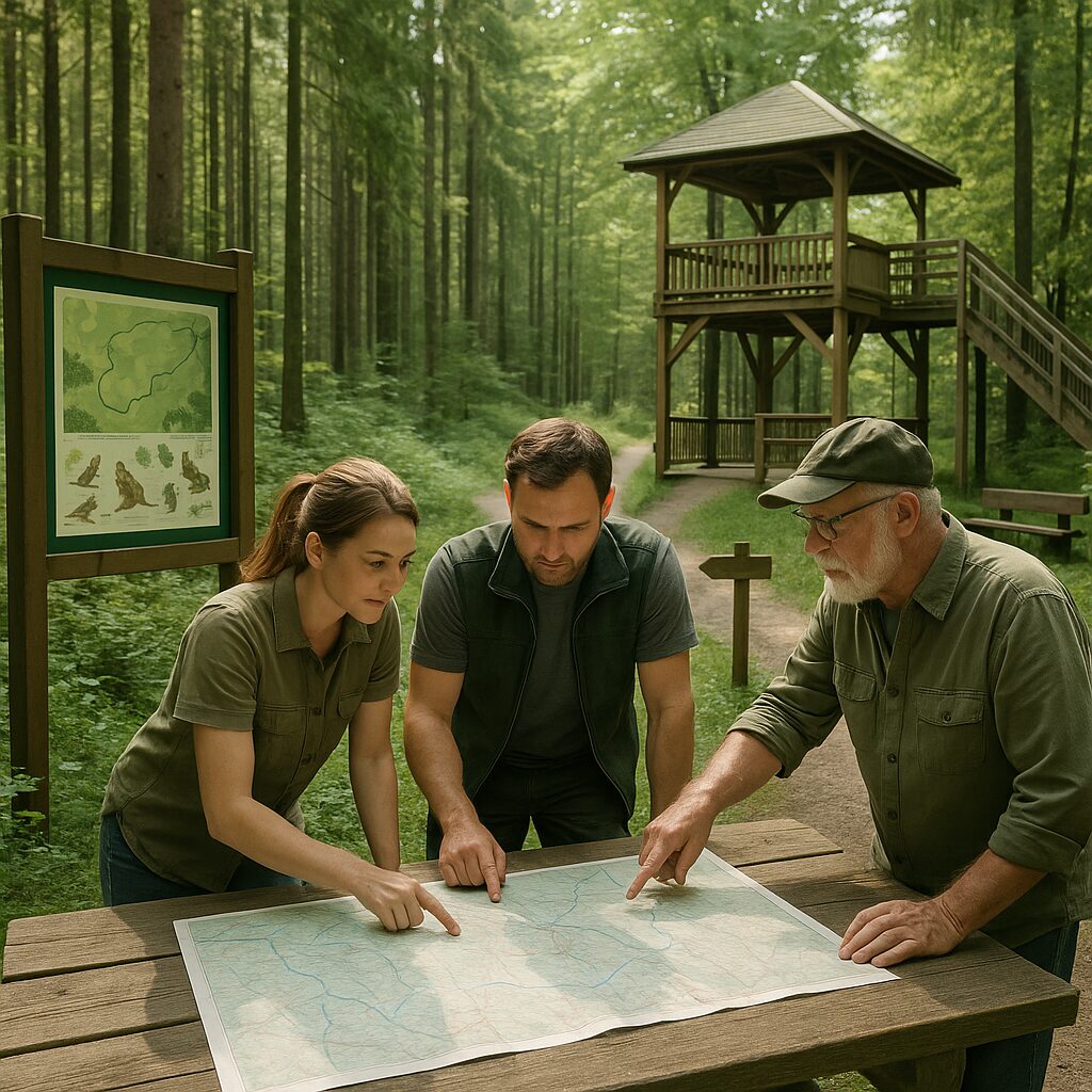 Jak planuje się ścieżki edukacyjne w lesie – rola tablic, punktów widokowych i infrastruktury.