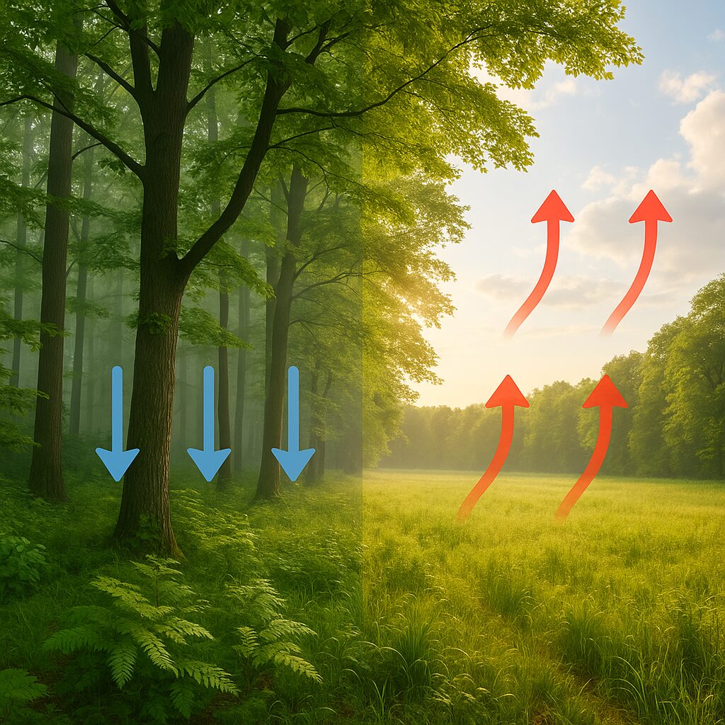 Lasy i mikroklimat — jak drzewa wpływają na temperaturę i wilgotność otoczenia.