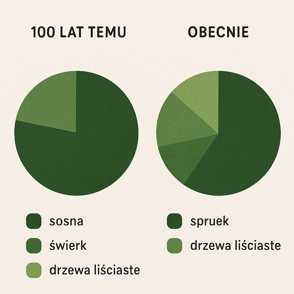 Jak zmienia się skład gatunkowy lasów w Polsce na przestrzeni 100 lat.