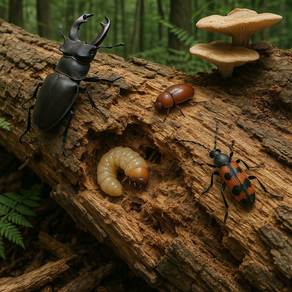 Jakie znaczenie mają owady saproksyliczne – te, które żyją w martwym drewnie.