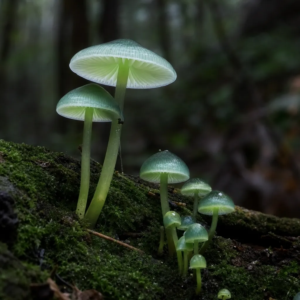 Grzybówka zielonoświecąca - Mycena chlorophos